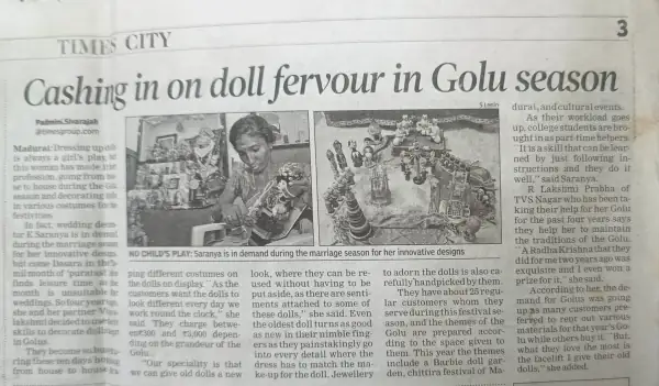 Times of India 2016 Article - Sabesh Fashions Golu Art